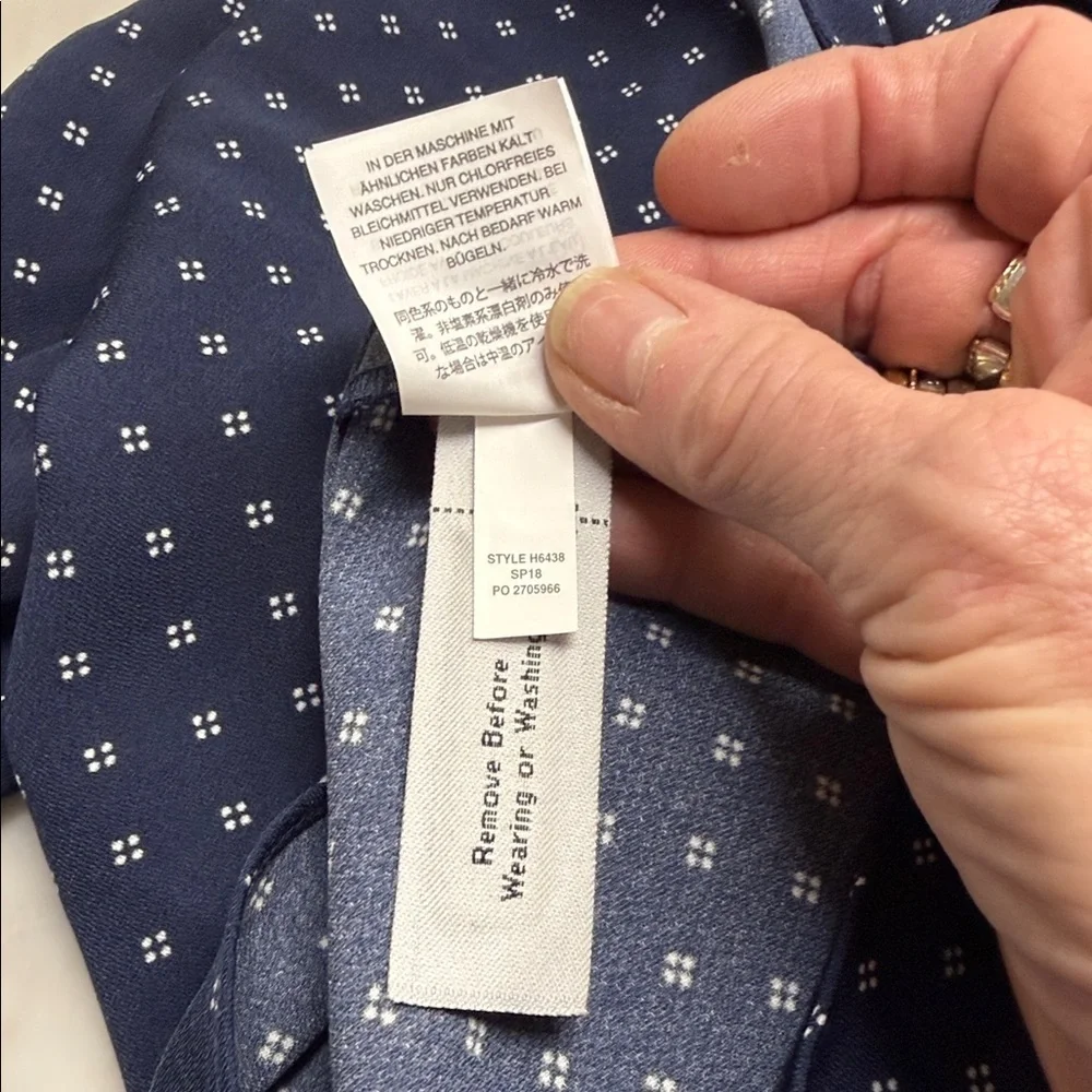 J. Crew Navy Printed Quarter Sleeve Wrap Blouse Size Small